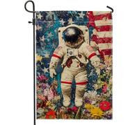Bandiera da giardino astronauta, striscione colorato a tema spaziale per esterni, bandiera decorativa su entrambi i lati per la primavera e l'estate, decorazione per la casa festiva, 30,5 x 45,7 cm