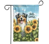 Bandiera Da Giardino Australian Shepherd Hello Summer Sunshine Sunflowers Spring Retro Vintage Aussie Dog Lover Bandiere Decorative Lavabile Bandiera Verticale Garden Flag Per 30X45CM