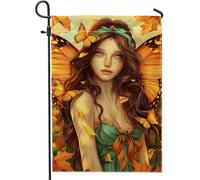 Bandiera Da Giardino Autumn Butterfly Monarch Butterflies And Girl Bandiere Decorative Lavabile Bandiera Verticale Colori Vivaci Garden Flag Per Celebrazioni Feste Esterno 30X45CM