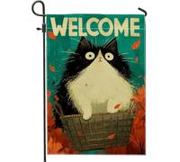 Bandiera Da Giardino Autumn Cat Black White Kitty With Leaves Garden Flag Premium Bandiera Verticale Colori Vivaci Bandiere Decorative Per Celebrazioni Festival Feste 30X45CM