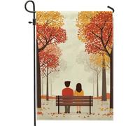 Bandiera Da Giardino Autumn Couple Red Fall Leaves Bandiere Decorative Premium Bandiera Verticale Colori Vivaci Garden Flag Per Feste Esterno Festival 30X45CM