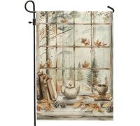 Bandiera Da Giardino Autumn Cozy Books And Tea Orange Fall Leaves Pinecones Pastoral 30X45Cm Bandiera Da Esterno Resistenti Durevole Bandiere Da Cortile Per Festival Camera Da Letto Sport