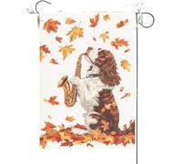 Bandiera Da Giardino Autumn English Springer Spaniel Playing Saxophone Fall Maple,Animal Lover Bandiera Da Cortile Premium Bandiera Verticale Durevole Bandiere Decorative Per Feste 30X45CM
