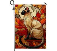 Bandiera da giardino autunnale a forma di gatto, con foglie d'arancio, bandiera decorativa su entrambi i lati, in iuta, decorazione per esterni, 30,5 x 45,7 cm