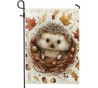 Bandiera da giardino autunnale a forma di riccio, grazioso animale del bosco, decorazione per prato su entrambi i lati, in iuta, decorazione per esterni, 30,5 x 45,7 cm