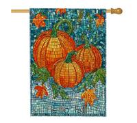 Bandiera da giardino autunnale a mosaico a forma di zucca, decorazione per esterni con foglie autunnali arancioni, striscione in iuta su entrambi i lati, per decorazione stagionale del prato, 71 x 101