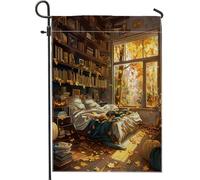 Bandiera da giardino autunnale accogliente per biblioteca, foglie di zucca, decorazione per la casa stagionale, bandiera da cortile in iuta su entrambi i lati, decorazione rustica per prato all'aperto