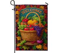 Bandiera da giardino autunnale, cesto di frutta colorato, decorazione per esterni, in iuta su entrambi i lati, striscione di benvenuto autunnale per casa e giardino, 30,5 x 45,7 cm