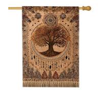 Bandiera da giardino autunnale con albero della vita, colore marrone, motivo mandala naturale, decorazione per la casa, double face, decorazione per esterni, prato, feste, 71 x 101 cm