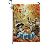 Bandiera da giardino autunnale con animali amici, simpatico procione volpe autunnale, bandiera decorativa a doppia faccia in iuta da cortile decorazione per prato esterno 30,5 x 45,7 cm
