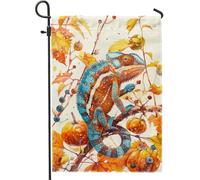 Bandiera da giardino autunnale con camaleonti, striscione decorativo per la casa con rettili e zucche, bandiera su entrambi i lati, per decorazione esterna del prato, 30,5 x 45,7 cm