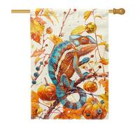 Bandiera da giardino autunnale con camaleonti, striscione decorativo per la casa con rettili e zucche, bandiera su entrambi i lati, per decorazione esterna del prato, 71 x 101 cm