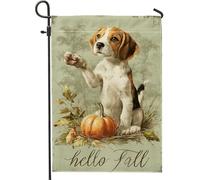 Bandiera da giardino autunnale con cane Beagle, simpatico cucciolo con zucca, striscione decorativo per esterni, decorazione stagionale su entrambi i lati, decorazione per prato autunnale, tema