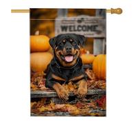 Bandiera da giardino autunnale con cane nero, graziosa decorazione di benvenuto, striscione in iuta su entrambi i lati per decorazione esterna del prato 71 x 101 cm