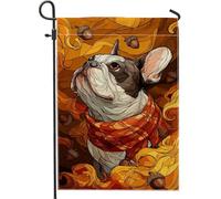 Bandiera da giardino autunnale con cani francesi, illustrazione di cani arancioni, striscione decorativo per la casa, bandiera da cortile in iuta su entrambi i lati, decorazione stagionale per esterni