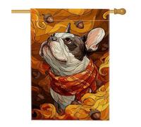 Bandiera da giardino autunnale con cani francesi, illustrazione di cani arancioni, striscione decorativo per la casa, bandiera da cortile in iuta su entrambi i lati, decorazione stagionale per esterni