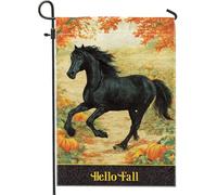 Bandiera da giardino autunnale con cavallo nero, bandiera decorativa autunnale su entrambi i lati, decorazione per la casa in stile country, 30,5 x 45,7 cm
