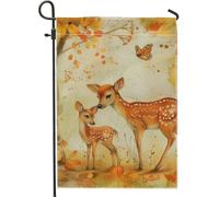 Bandiera da giardino autunnale con cervi e farfalle, decorazione autunnale della natura, decorazione per esterni su entrambi i lati, bandiera scenica stagionale in iuta 30,5 x 45,7 cm