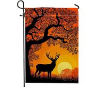 Bandiera da giardino autunnale con cervi, scena naturale arancione, decorazione per esterni, in iuta su entrambi i lati, per la decorazione della casa autunnale, 30,5 x 45,7 cm