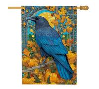 Bandiera da giardino autunnale con corvo blu, vivace zucca e foglia, striscione su entrambi i lati per prato esterno per decorazione stagionale della casa, 71 x 101 cm