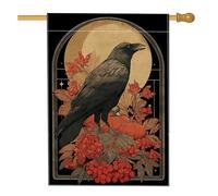 Bandiera da giardino autunnale con corvo nero, decorazione vintage con zucca e bacche, striscione in iuta su entrambi i lati, per Halloween, decorazione per esterni, 71 x 101 cm