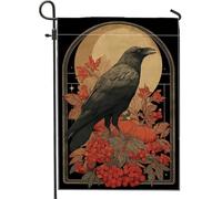 Bandiera da giardino autunnale con corvo nero, decorazione vintage con zucca e bacche, striscione in iuta su entrambi i lati, per Halloween, decorazione esterna 30,5 x 45,7 cm