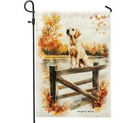Bandiera da giardino autunnale con cucciolo di laboratorio, cane giallo e foglie autunnali, decorazione per esterni, bandiera da cortile su entrambi i lati per la decorazione della casa, 30,5 x 45,7