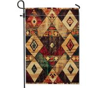 Bandiera da giardino autunnale con diamanti, design tribale rosso e oro, decorazione da giardino, bandiera da giardino su entrambi i lati, bandiera autunnale per prato, 30,5 x 45,7 cm