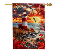 Bandiera da giardino autunnale con faro, bandiera rossa decorativa costiera, bandiera da cortile in iuta su entrambi i lati, per decorazione esterna del prato, 71 x 101 cm