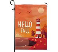 Bandiera da giardino autunnale con faro, striscione decorativo costiero arancione, bandiera su entrambi i lati per cortile per autunno decorazione per prato all'aperto 30,5 x 45,7 cm