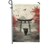 Bandiera da giardino autunnale con foglie d'acero rosso, bandiera da giardino con mucca nera delle Highland Farmhouse Home Decor Banner su entrambi i lati in tela per la decorazione del prato esterno