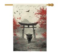 Bandiera da giardino autunnale con foglie d'acero rosso, bandiera da giardino con mucca nera delle Highland Farmhouse Home Decor Banner, bandiera su entrambi i lati per cortile in tela per decorazione