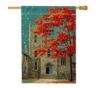 Bandiera da giardino autunnale con foglie d'acero rosso, paesaggio rustico, decorazione per la casa e il prato, in iuta su entrambi i lati, decorazione per esterni del Ringraziamento, 71 x 101 cm