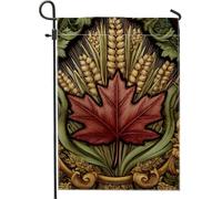 Bandiera da giardino autunnale con foglie d'acero, striscione decorativo con foglie rosse di grano, in iuta su entrambi i lati, decorazione per esterni per feste autunnali e raccolti, 30,5 x 45,7 cm