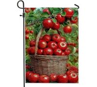 Bandiera da giardino autunnale con frutti rossi, decorazione per esterni, decorazione per esterni, striscione per prato in iuta su entrambi i lati, per celebrazioni stagionali, decorazione in stile