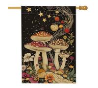 Bandiera da giardino autunnale con funghi bohémien, decorazione per cortile con notte stellata nera, decorazione per cortile, in iuta su entrambi i lati, decorazione per prato all'aperto, 71 x 101 cm