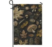 Bandiera da giardino autunnale con funghi, striscione decorativo con fogliame nero, bandiera da cortile in iuta su entrambi i lati, per decorazione esterna del prato 30,5 x 45,7 cm