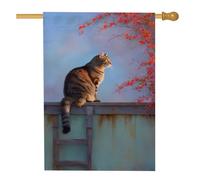Bandiera da giardino autunnale con gatto arancione, con sagoma di felino arancione, decorazione per la casa, in tessuto su entrambi i lati, perfetta per l'esposizione stagionale del prato, 71 x 101 cm