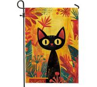 Bandiera da giardino autunnale con gatto, decorazione floreale gialla per esterni, bandiera da cortile in iuta su entrambi i lati per feste autunnali, decorazione per prato a tema gattino, 30,5 x 45,7