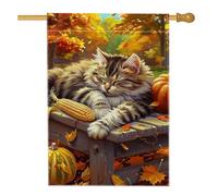 Bandiera da giardino autunnale con gatto, gattino arancione con mais e zucche, decorazione per esterni, bandiera da cortile in iuta su entrambi i lati, per autunno e vacanze, decorazione per prato, 71