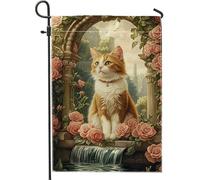 Bandiera da giardino autunnale con gatto soriano arancione, decorazione per la casa e il giardino, decorazione per prato esterno su entrambi i lati, bandiera autunnale a tema animale, 30,5 x 45,7 cm