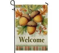 Bandiera da giardino autunnale con ghianda, striscione decorativo giallo e marrone per la decorazione della casa autunnale, bandiera da cortile in iuta su entrambi i lati per il Ringraziamento