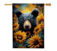 Bandiera da giardino autunnale con girasole, bandiera floreale per la casa con orso nero, decorazione per la casa su entrambi i lati, decorazione per prato all'aperto, bandiera autunnale stagionale da