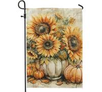 Bandiera da giardino autunnale con girasoli, girasoli gialli e zucche, decorazione per la casa e il giardino, bandiera da giardino in iuta su entrambi i lati, decorazione per prato per esterni, 30,5 x