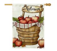 Bandiera da giardino autunnale con mele rosse, cestino in legno per la casa, bandiera a doppia faccia in iuta per cortile, decorazione stagionale per esterni, 71 x 101 cm