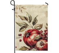 Bandiera da giardino autunnale con melograno rosso e bacche, bandiera decorativa per la casa, in iuta su entrambi i lati, decorazione stagionale per esterni, 30,5 x 45,7 cm