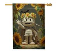 Bandiera da giardino autunnale con mummia di girasole, bandiera gialla floreale per Halloween, decorazione per la casa, bandiera da giardino in iuta su entrambi i lati, decorazione per prato