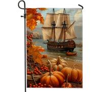 Bandiera da giardino autunnale con nave di zucca arancione, bandiera decorativa per la casa, bandiera da cortile in iuta su entrambi i lati, decorazione stagionale per esterni, 30,5 x 45,7 cm