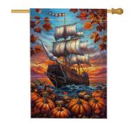 Bandiera da giardino autunnale con nave e zucca, decorazione per la casa, decorazione per la casa, bandiera da cortile su entrambi i lati, decorazione stagionale per esterni, 71 x 101 cm
