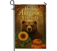 Bandiera da giardino autunnale con orso marrone, girasole e zucca, decorazione per esterni, striscione per prato in iuta su entrambi i lati, per celebrazione del raccolto autunnale, 30,5 x 45,7 cm